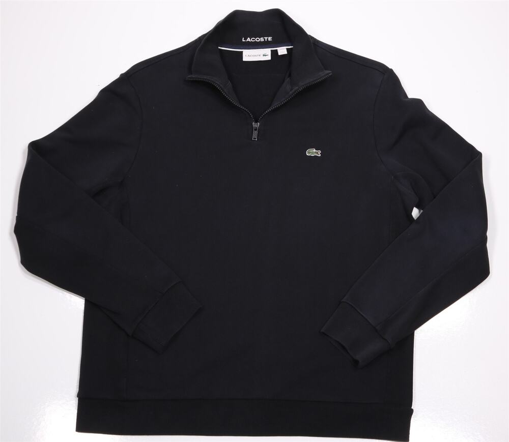 Lacoste Mens Black Quater Zip Cotton Pullover Sweater 6 - US XL